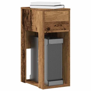 Support de tour d'ordinateur avec tiroir 30 x 44 x 74 cm vieux bois bois d'ingénierie – vue d’ensemble