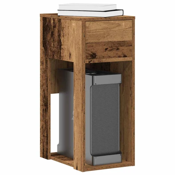 Support de tour d'ordinateur avec tiroir 30 x 44 x 74 cm vieux bois bois d'ingénierie – vue d’ensemble