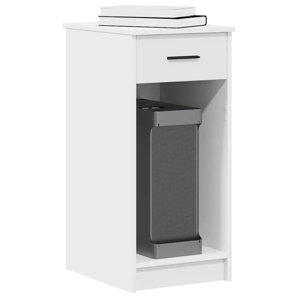 Support de tour d'ordinateur avec tiroir 35 x 45 x 77 cm blanc bois d'ingénierie – vue d’ensemble