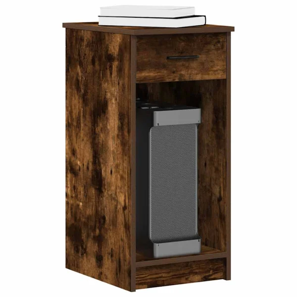 Support de tour d'ordinateur et tiroir 35 x 45 x 77 cm chêne fumé bois d'ingénierie – vue d’ensemble