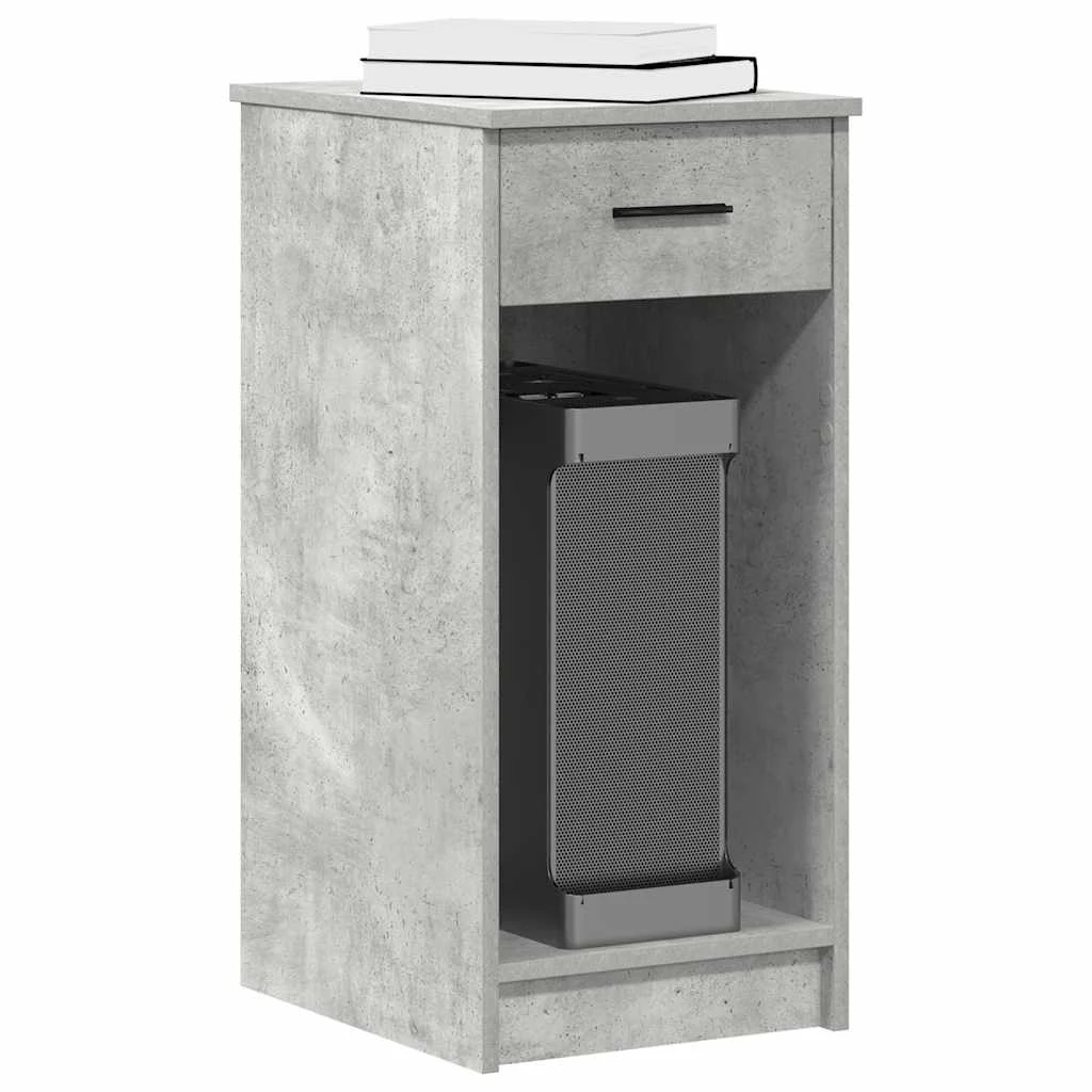 Support de tour d'ordinateur et tiroir 35 x 45 x 77 cm gris béton bois d'ingénierie – vue d’ensemble