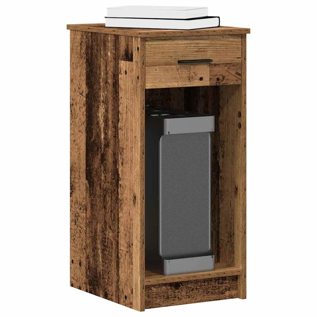 Support de tour d'ordinateur avec tiroir 35 x 45 x 77 cm vieux bois bois d'ingénierie – vue d’ensemble