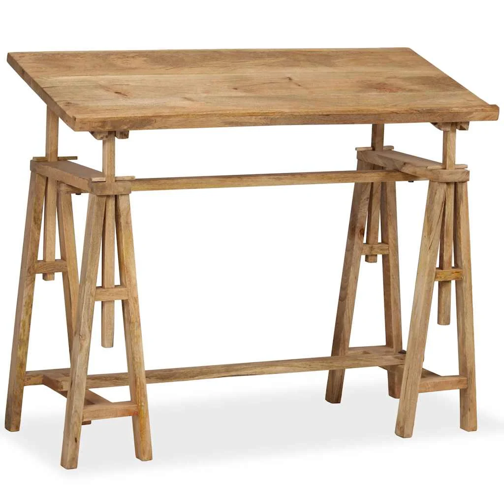 Table à dessin 116 x 50 x 76 cm brun bois massif de manguier – vue de dos