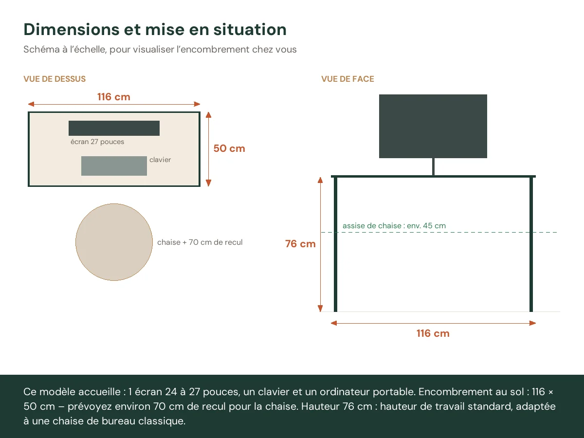 Table à dessin 116 x 50 x 76 cm brun bois massif de manguier – vue de face