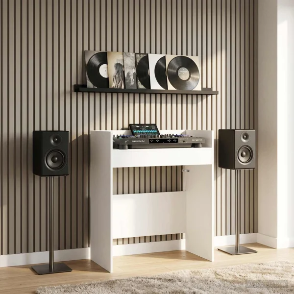 Table de DJ 102 x 45 x 102 cm blanc bois d'ingénierie – vue d’ensemble