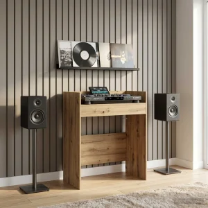 Table de DJ 102 x 45 x 102 cm chêne artisanal bois d'ingénierie – vue d’ensemble