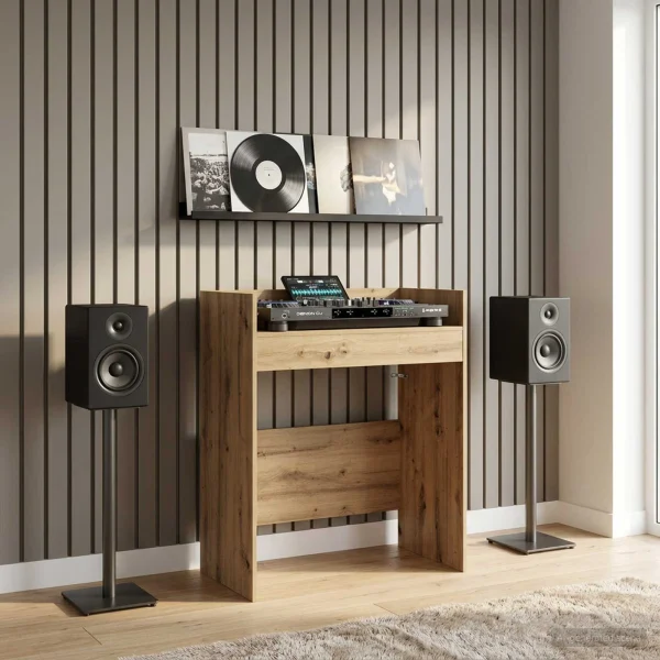 Table de DJ 102 x 45 x 102 cm chêne artisanal bois d'ingénierie – vue d’ensemble