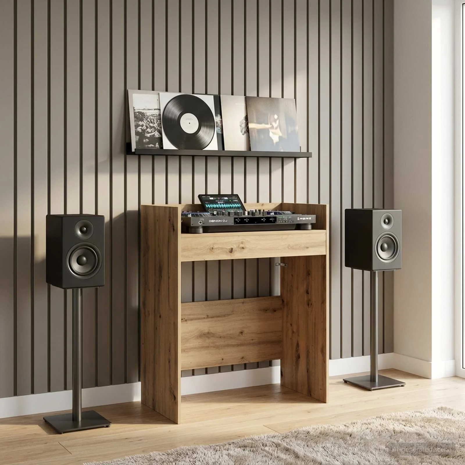 Table de DJ 102 x 45 x 102 cm chêne artisanal bois d'ingénierie – vue d’ensemble