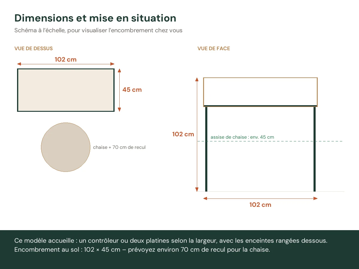 Table de DJ 102 x 45 x 102 cm chêne artisanal bois d'ingénierie – vue de face