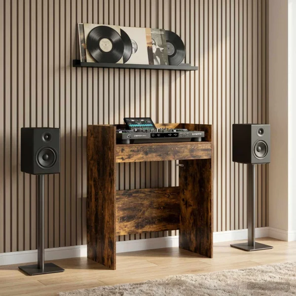 Table de DJ 102 x 45 x 102 cm chêne fumé bois d'ingénierie – vue d’ensemble