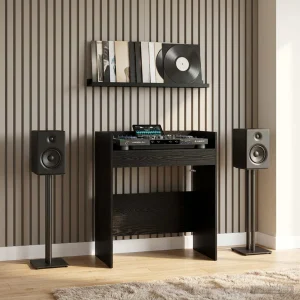 Table de DJ 102 x 45 x 102 cm chêne noir bois d'ingénierie – vue d’ensemble