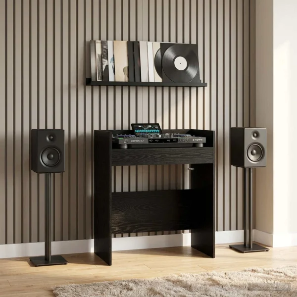 Table de DJ 102 x 45 x 102 cm chêne noir bois d'ingénierie – vue d’ensemble