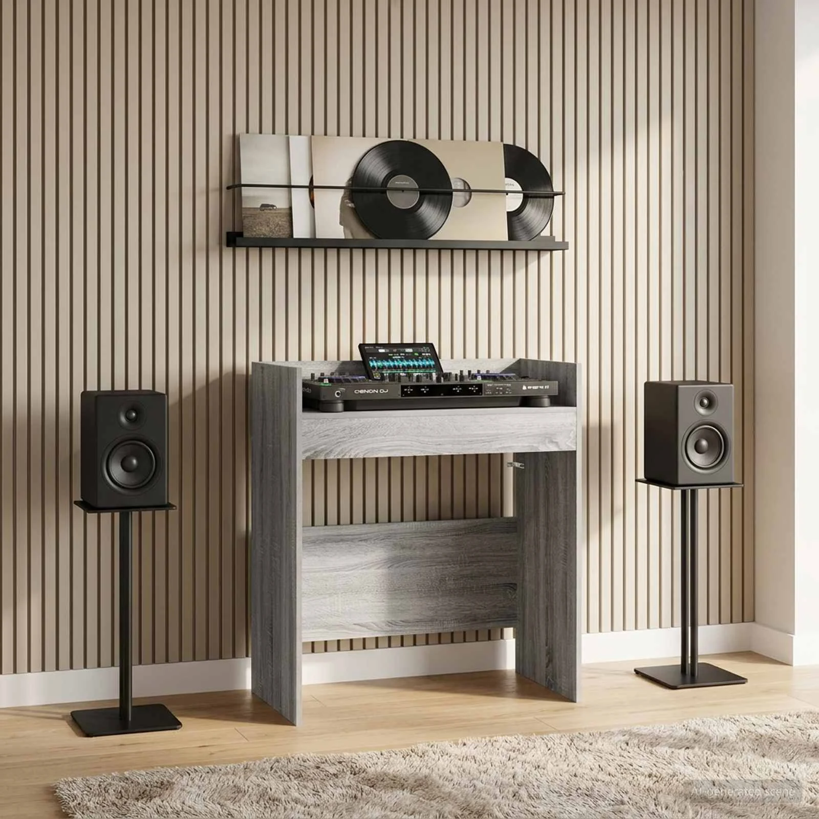 Table de DJ 102 x 45 x 102 cm sonoma gris bois d'ingénierie – vue d’ensemble