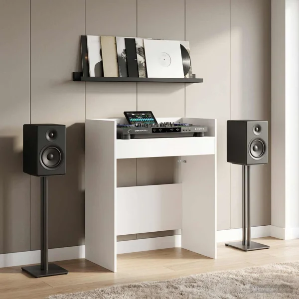Table de DJ 62 x 45 x 102 cm blanc bois d'ingénierie – vue d’ensemble
