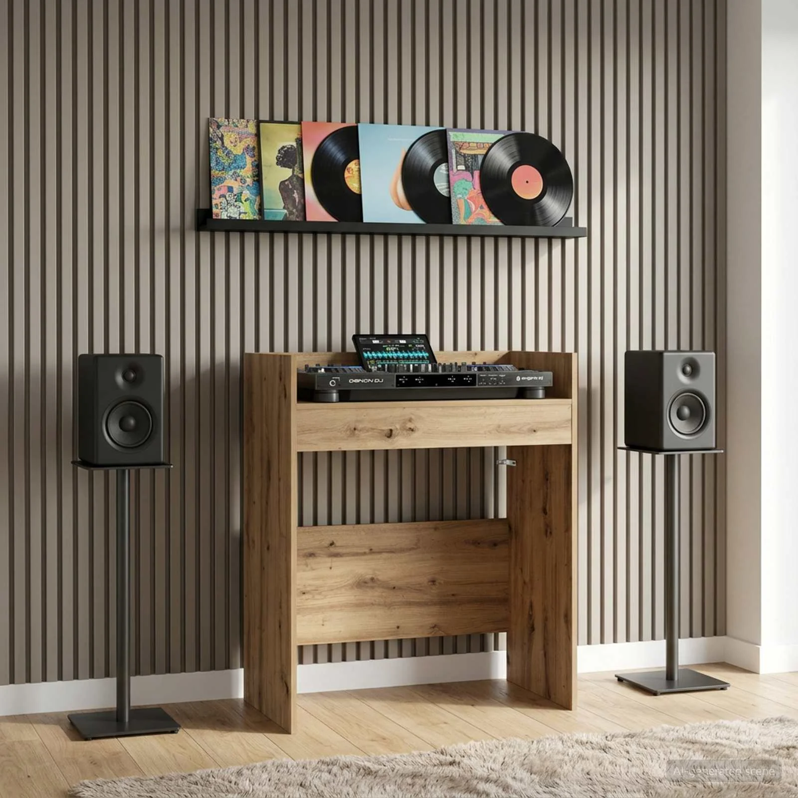 Table de DJ 62 x 45 x 102 cm chêne artisanal bois d'ingénierie – vue d’ensemble