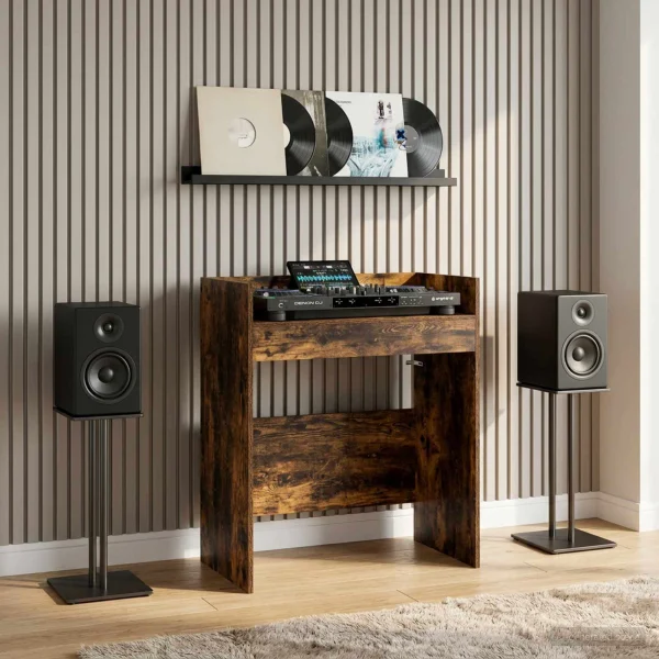 Table de DJ 62 x 45 x 102 cm chêne fumé bois d'ingénierie – vue d’ensemble