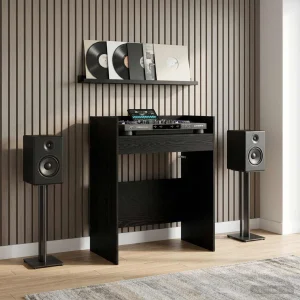 Table de DJ 62 x 45 x 102 cm chêne noir bois d'ingénierie – vue d’ensemble