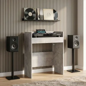Table de DJ 62 x 45 x 102 cm gris béton bois d'ingénierie – vue d’ensemble