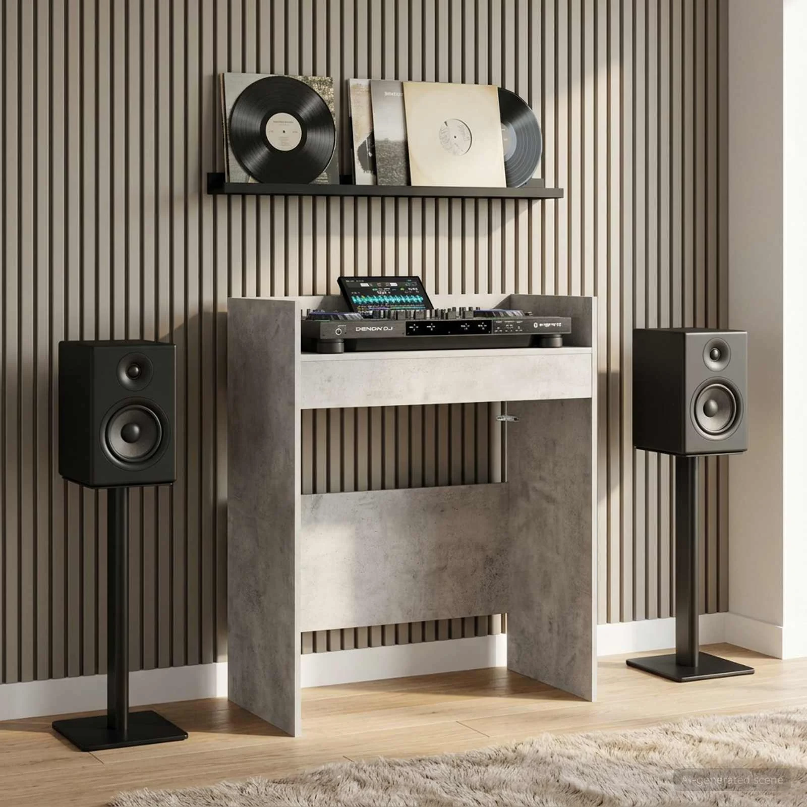 Table de DJ 62 x 45 x 102 cm gris béton bois d'ingénierie – vue d’ensemble