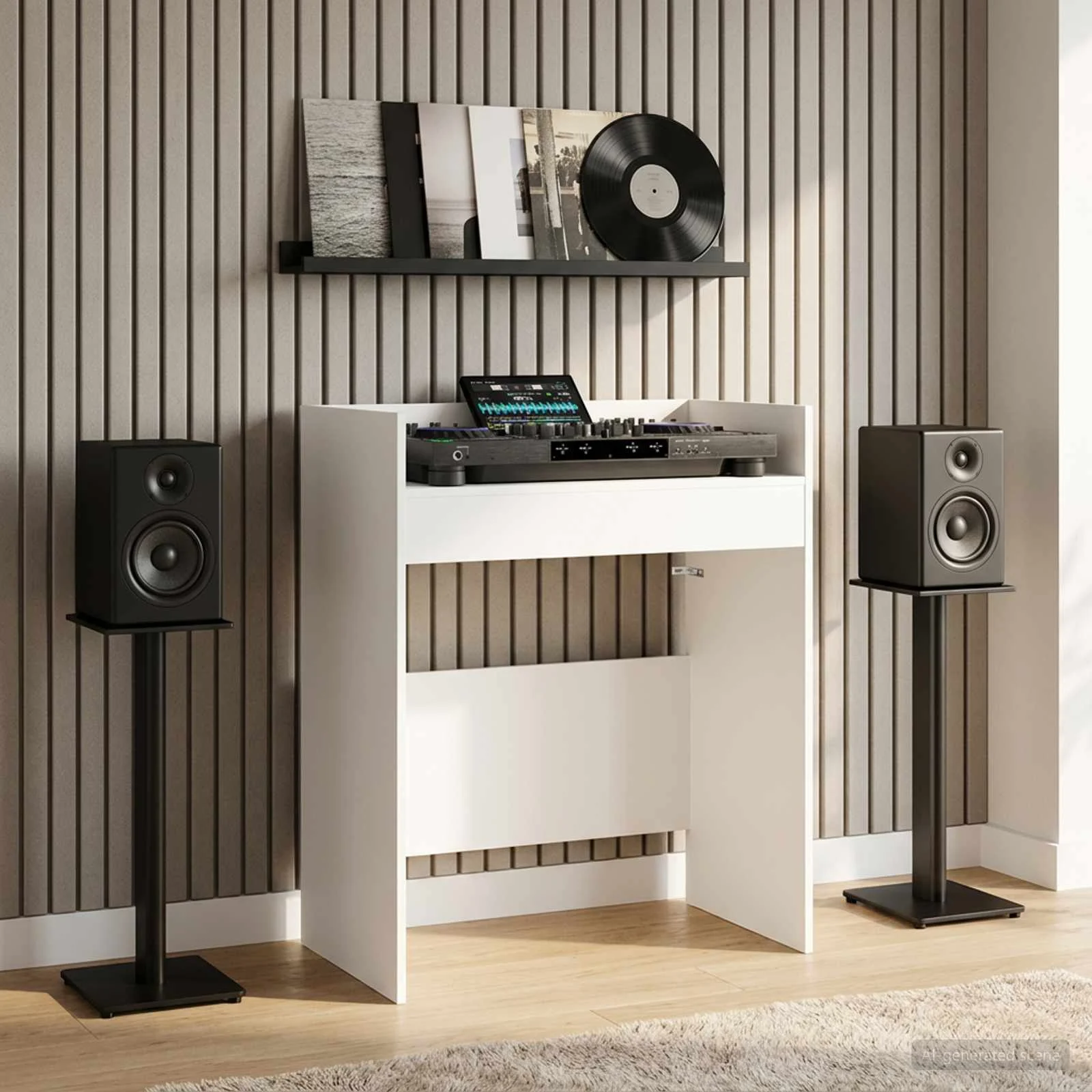 Table de DJ 82 x 45 x 102 cm blanc bois d'ingénierie – vue d’ensemble