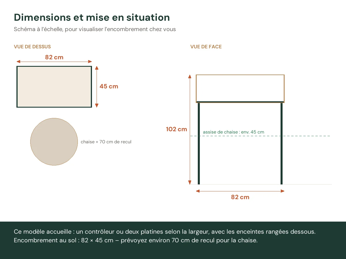 Table de DJ 82 x 45 x 102 cm chêne artisanal bois d'ingénierie – vue de face