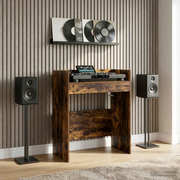 Table de DJ 82 x 45 x 102 cm chêne fumé bois d'ingénierie – vue d’ensemble