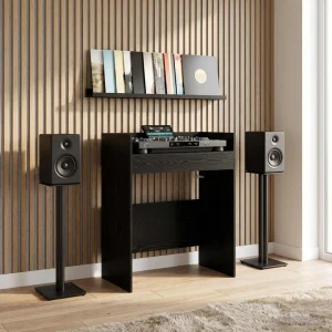 Table de DJ 82 x 45 x 102 cm chêne noir bois d'ingénierie – vue d’ensemble