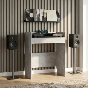 Table de DJ 82 x 45 x 102 cm gris béton bois d'ingénierie – vue d’ensemble