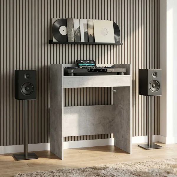 Table de DJ 82 x 45 x 102 cm gris béton bois d'ingénierie – vue d’ensemble