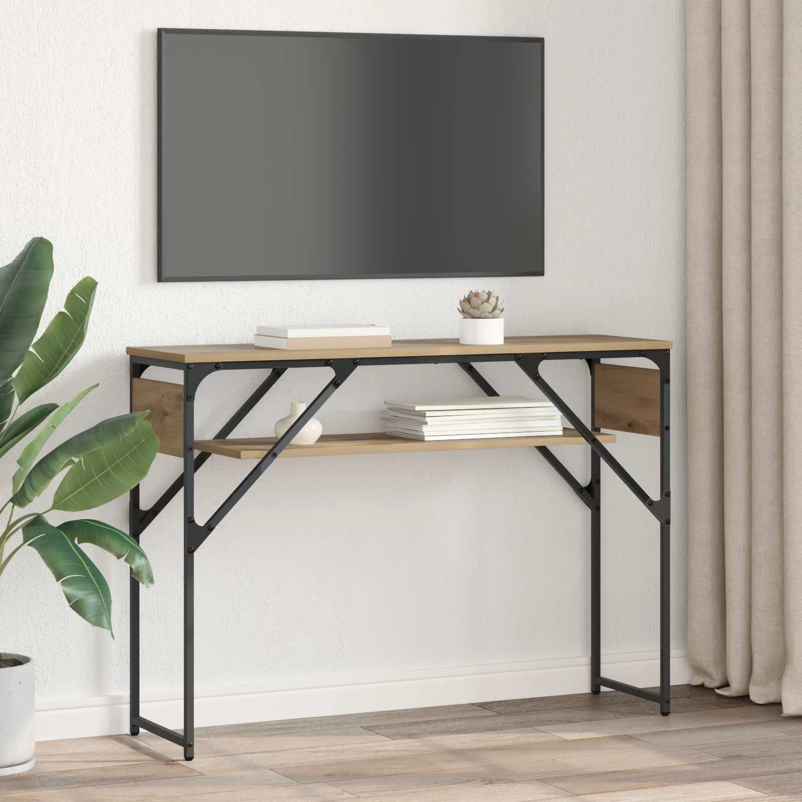 TableConsole 105 x 30 x 75 cm chêne artisanal bois d'ingénierie – vue en situation