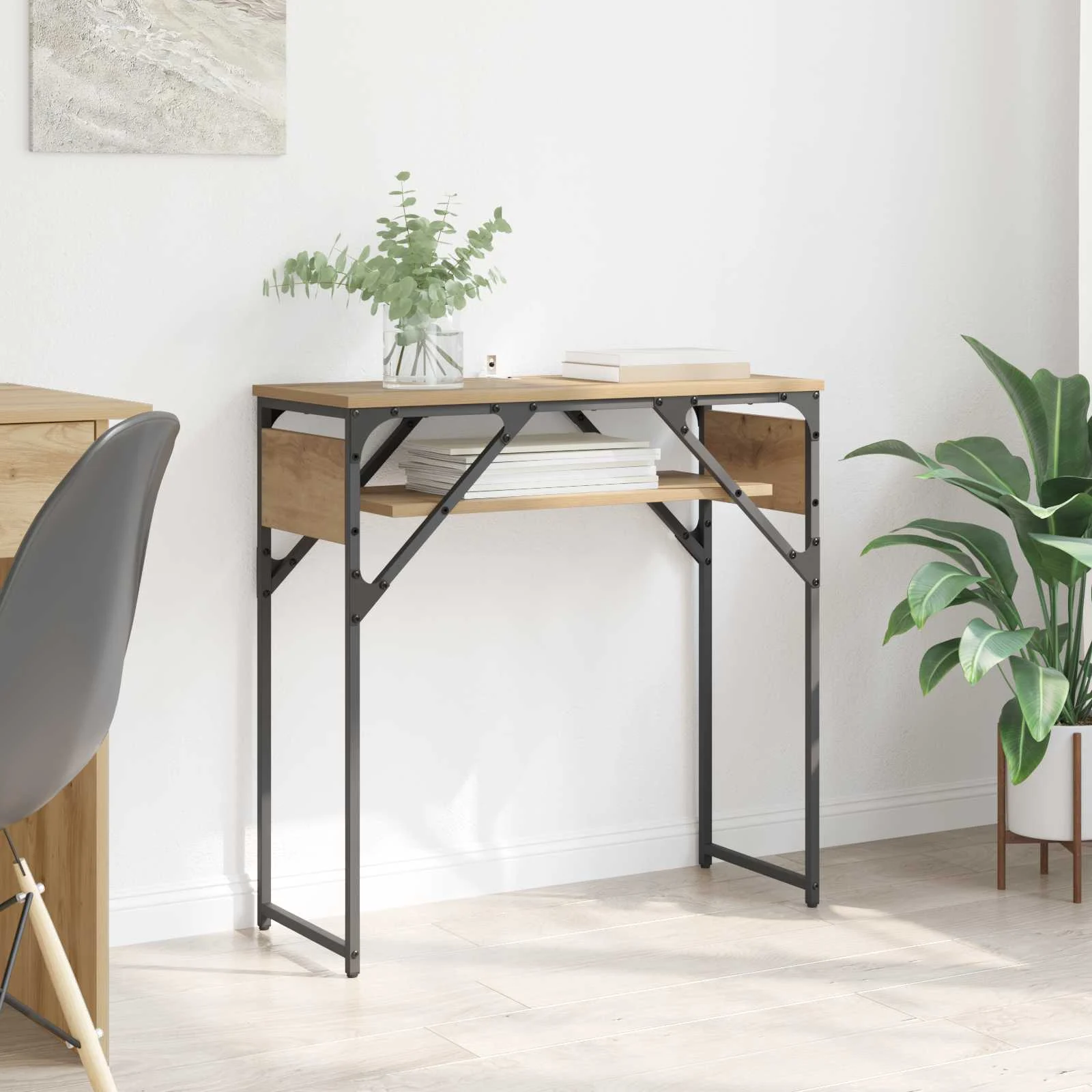 TableConsole 75 x 30 x 75 cm chêne artisanal bois d'ingénierie – vue d’ensemble
