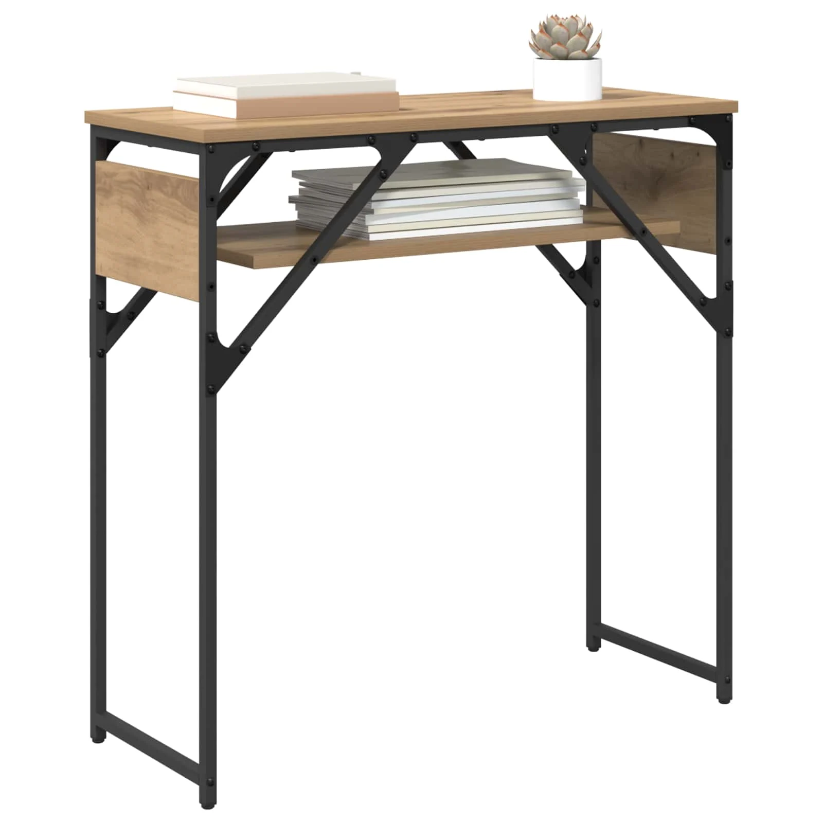 TableConsole 75 x 30 x 75 cm chêne artisanal bois d'ingénierie – vue de détail