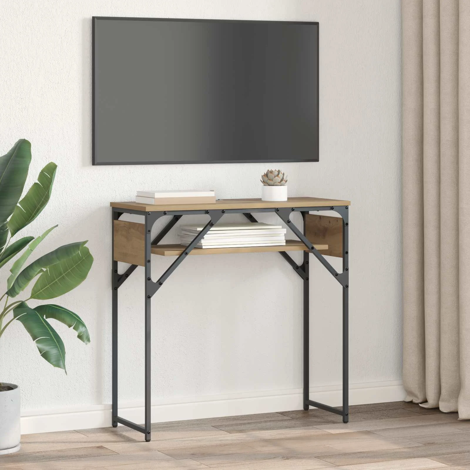TableConsole 75 x 30 x 75 cm chêne artisanal bois d'ingénierie – vue en situation
