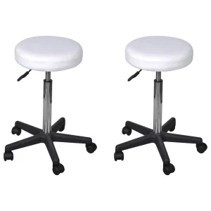 Tabourets de bureau lot de 2 35,5 x 35,5 x 98 cm blanc similicuir – vue d’ensemble