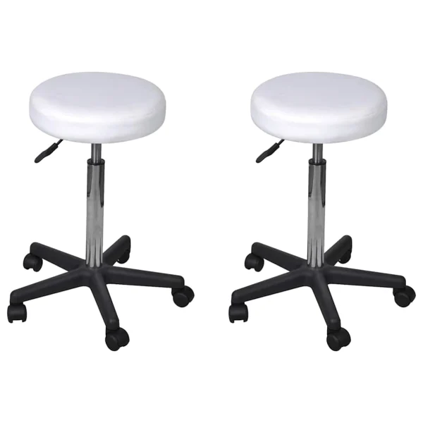 Tabourets de bureau lot de 2 35,5 x 35,5 x 98 cm blanc similicuir – vue d’ensemble