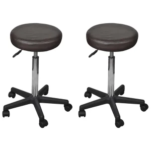 Tabourets de bureau lot de 2 35,5 x 35,5 x 98 cm marron similicuir – vue d’ensemble
