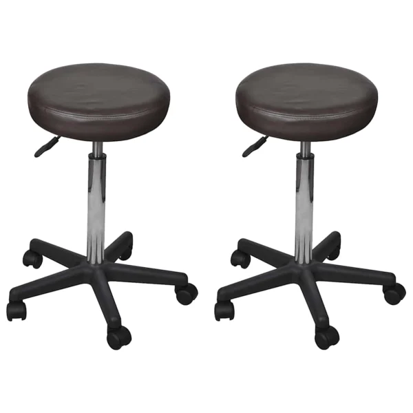 Tabourets de bureau lot de 2 35,5 x 35,5 x 98 cm marron similicuir – vue d’ensemble