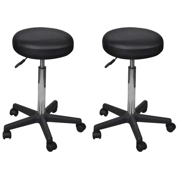 Tabourets de bureau lot de 2 35,5 x 35,5 x 98 cm noir similicuir – vue d’ensemble