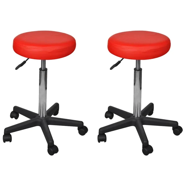 Tabourets de bureau lot de 2 35,5 x 35,5 x 98 cm rouge similicuir – vue d’ensemble